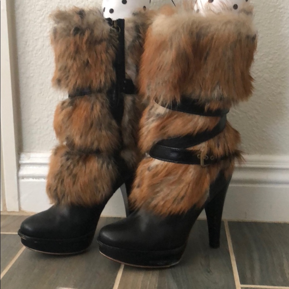 UGG fur leather heel boots barely worn